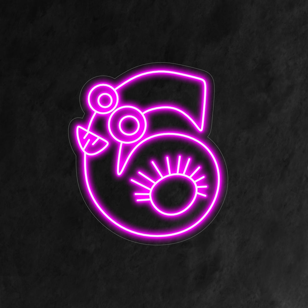 "6th Birthday Neon Sign" esittelee hymyilevää sarjakuvamaista numeroa 6 ihastuttavilla silmillä tuoden iloa lapsen kuudennen syntymäpäivän juhliin.