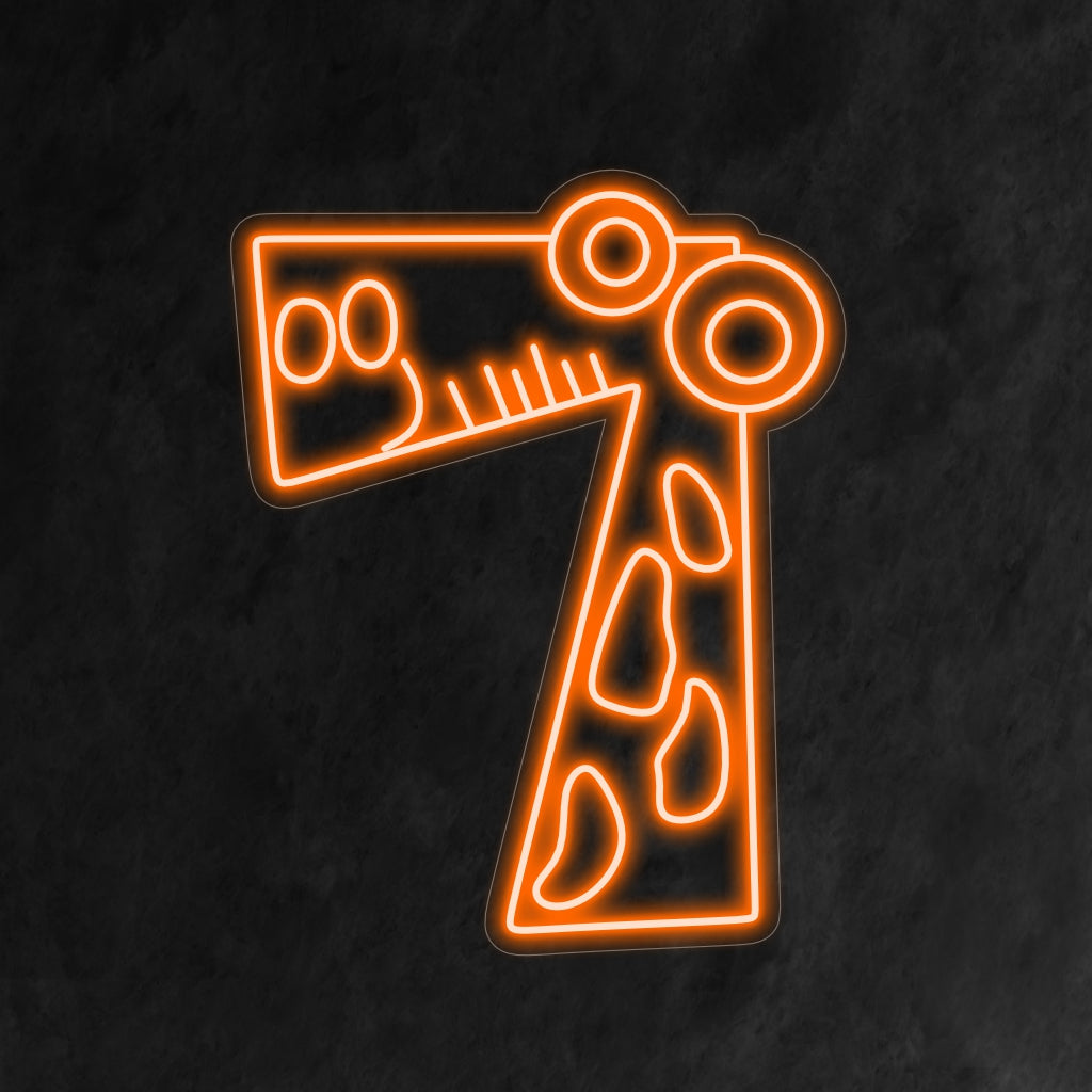 "7th Birthday Neon Sign" sisältää söpön ja hymyilevän sarjakuvamaisen numeron 7, joka on saanut inspiraationsa kirahvista ja lisää viehätysvoimaa lapsen seitsemännen syntymäpäivän juhliin.