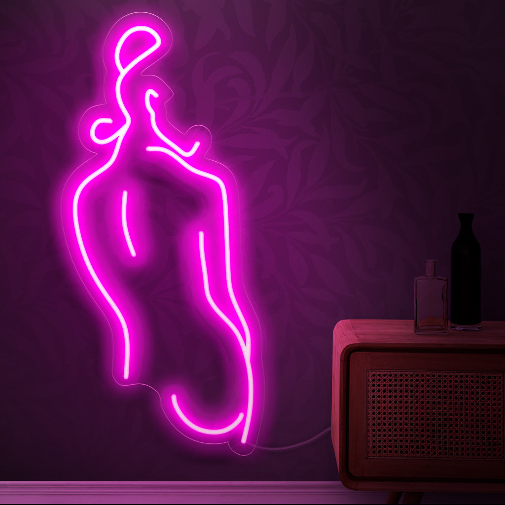 "Abstract Art Woman Silhouette Neon Sign" – lumoava neonvalo, joka esittelee naisen abstraktin siluetin ja lisää sisustukseesi modernia eleganssia.