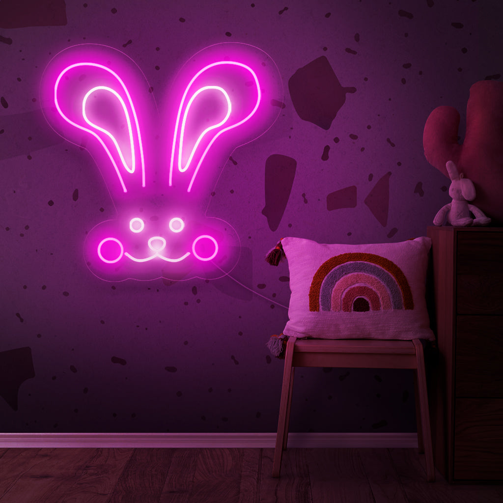"Abstract Rabbit Bunny Neon Sign" - Leikkisä neonvalo, jossa abstrakti kuva kanista tai pupusta, tuo oikeita ja modernia charmia asuintilaasi.