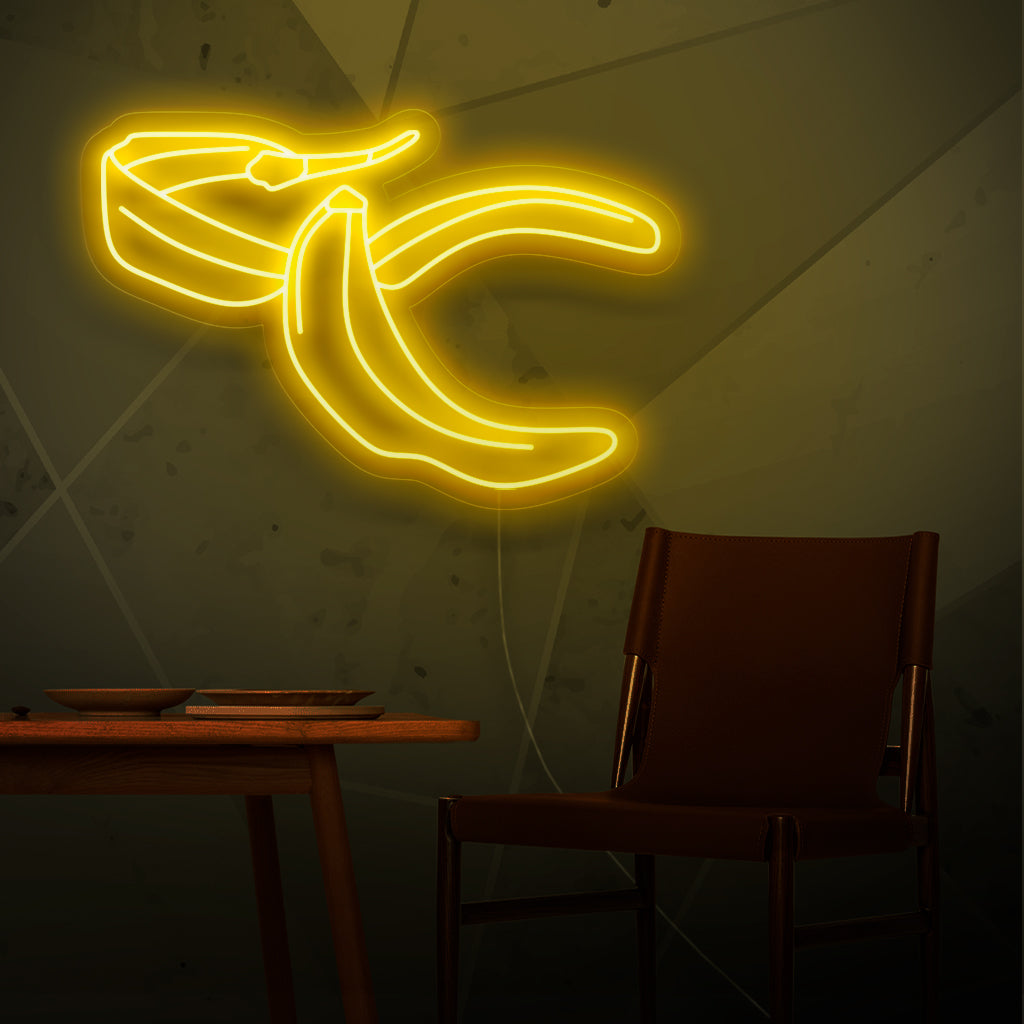 "Banana Peel Neon Sign" - Omalaatuinen neonvalo, jossa on leikkisä banaaninkuoren esitys, joka tuo huumoria ja keveyttä asuintilaasi.