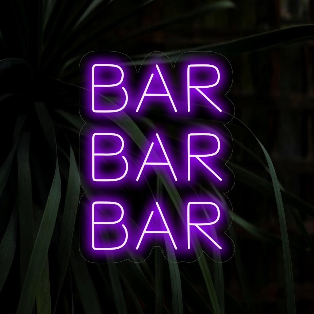 "Bar Bar Bar Neon Sign" - Eloisa neonvalo, jossa on rohkea ja toistuva sana "Baari", joka tuo jännitystä ja tunnelmaa baariisi tai pubiisi.