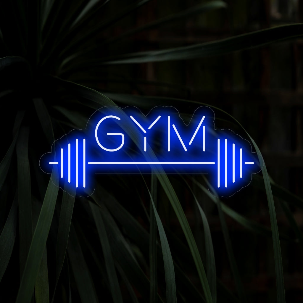 "Barbell and Gym Neon Sign" - Tehokas neonvalo, jossa on ikoninen tangon symboli ja joka tuo energiaa ja päättäväisyyttä kuntoilutilaan tai kuntosalille.