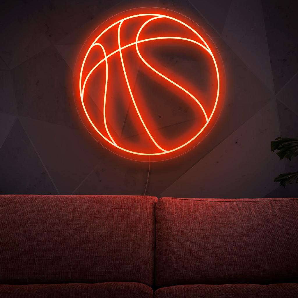 "Basketball Ball Neon Sign" - Dynaaminen neonvalo, jossa on ikoninen koripallon kuva ja joka lisää urheilullista ja energistä tunnelmaa pelihuoneeseesi tai koripalloaiheiseen sisustukseen.