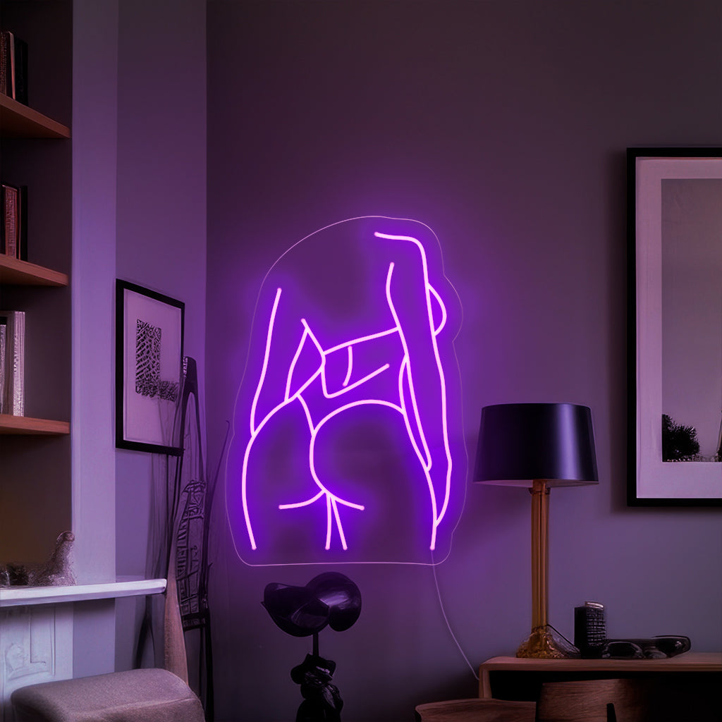 "Bikini Girl Back Body Neon Sign" - Hilpeä neonvalo, jossa on bikineihin pukeutuneen tytön selän siluetti, joka tuo viehätystä ja charmia asuintilaasi.