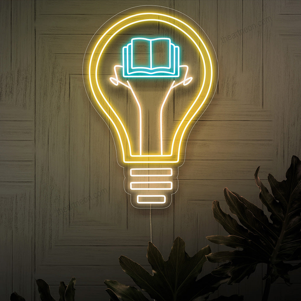 "Book Lightbulb Neon Sign" - Älykäs neonvalo, jossa on kirjan ja hehkulampun yhdistelmä, joka tuo inspiraatiota ja rakkautta kirjallisuuteen lukunurkallesi tai kirjastoosi.