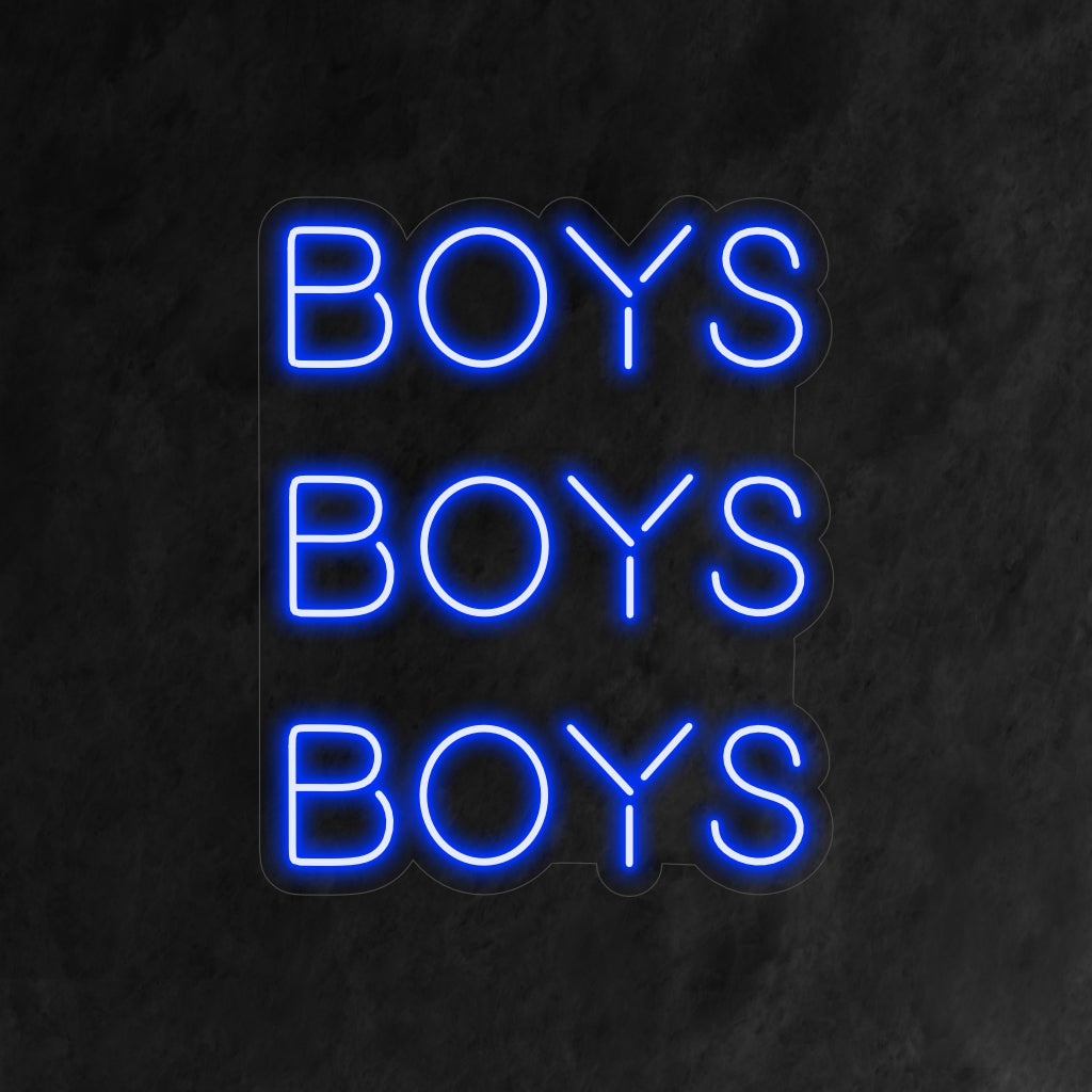 "Boys Boys Boys Neon Sign" - leikkisä neonvalo, jossa on eloisa ja juhlava viesti, joka tuo hauskaa ja jännitystä viihteeseesi tai juhlatilaan.
