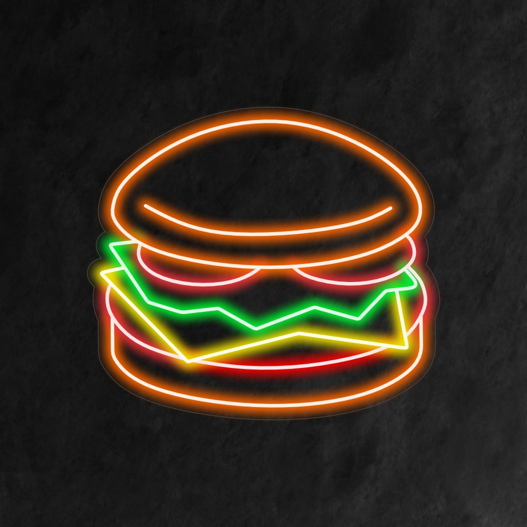 "Burger Neon Sign" valaisee tilaasi klassisen hampurilaisen suussa sulavan neonesityksen avulla. Täydellinen lisäämään ripauksen retro-ravintolan viehätysvoimaa keittiöösi tai ravintolaasi.