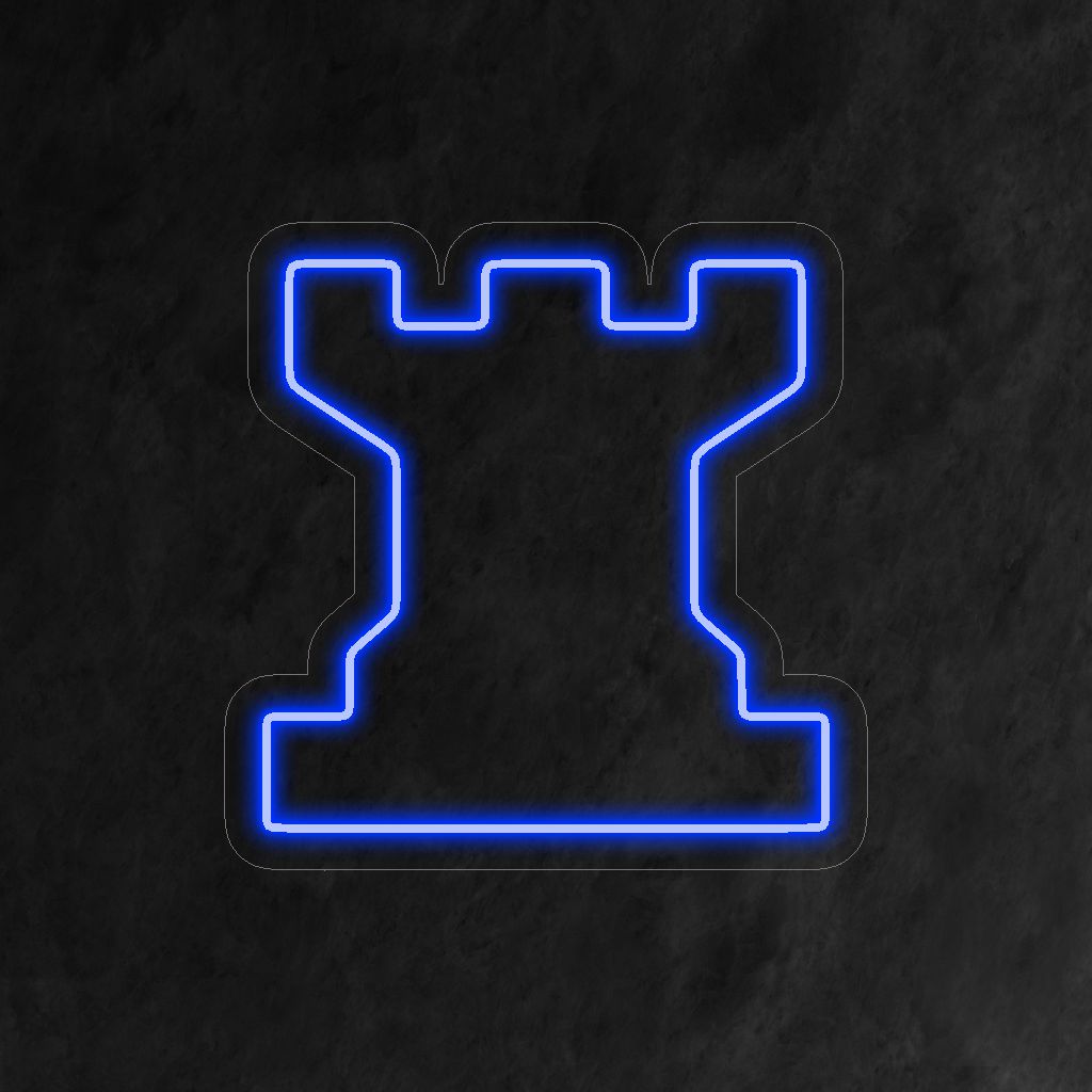"Chess Rook Neon Sign" ��� Rohkea ja strateginen neonvalo, joka esittelee ikonisen shakkitornin suunnittelun, lisää tilaan kuninkaallista eleganssia ja hallitsevaa läsnäoloa.