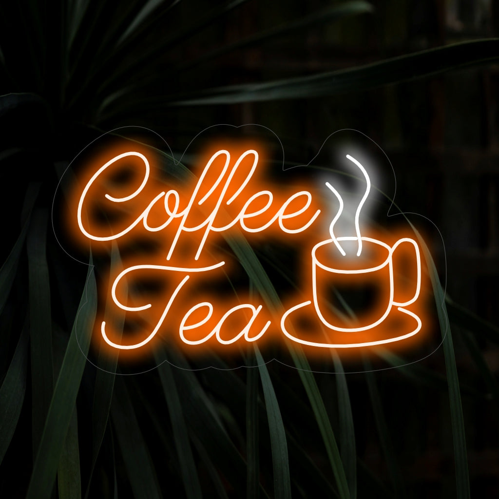 "Coffee & Tea with Cup Logo Neon Sign" ��� Viihtyisä ja kutsuva neonvalo, jossa on kuppilogo ja joka tuo kahvilaasi tai teenurkkaukseen lämpimän ja aromaattisen tunnelman.