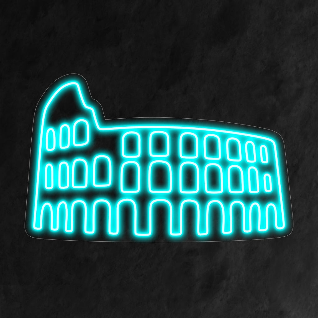 "Colosseum Neon Sign" ��� Majesteettinen ja historiallinen neonvalo, joka esittelee Colosseumin ikonista siluettia ja lisää tilaan eleganssia ja kiehtovaa viehätystä, joka muistuttaa muinaista Roomaa.