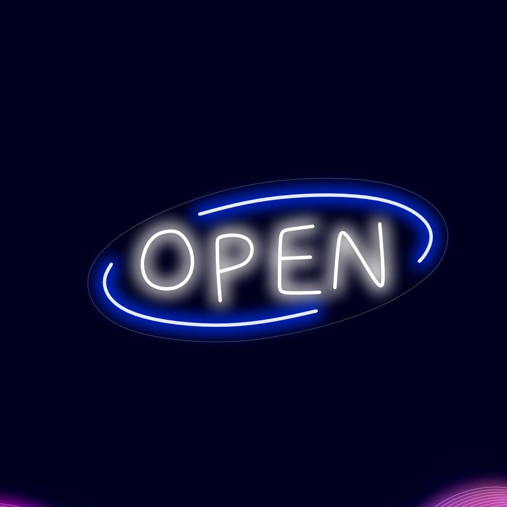 "Colorful Open Neon Sign" ��� Eloisa neonvalo, jossa näkyy "Avoin", joka lisää myymälään eloisaa ja kutsuvaa tunnelmaa.