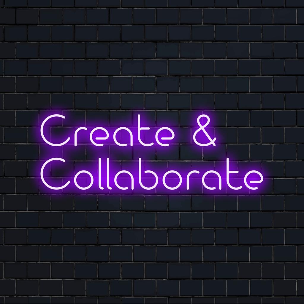 Eloisa, räätälöity LED-valokyltti "Luo ja tee yhteistyötä", täydellinen lisäämään ainutlaatuista valoa tilaan.