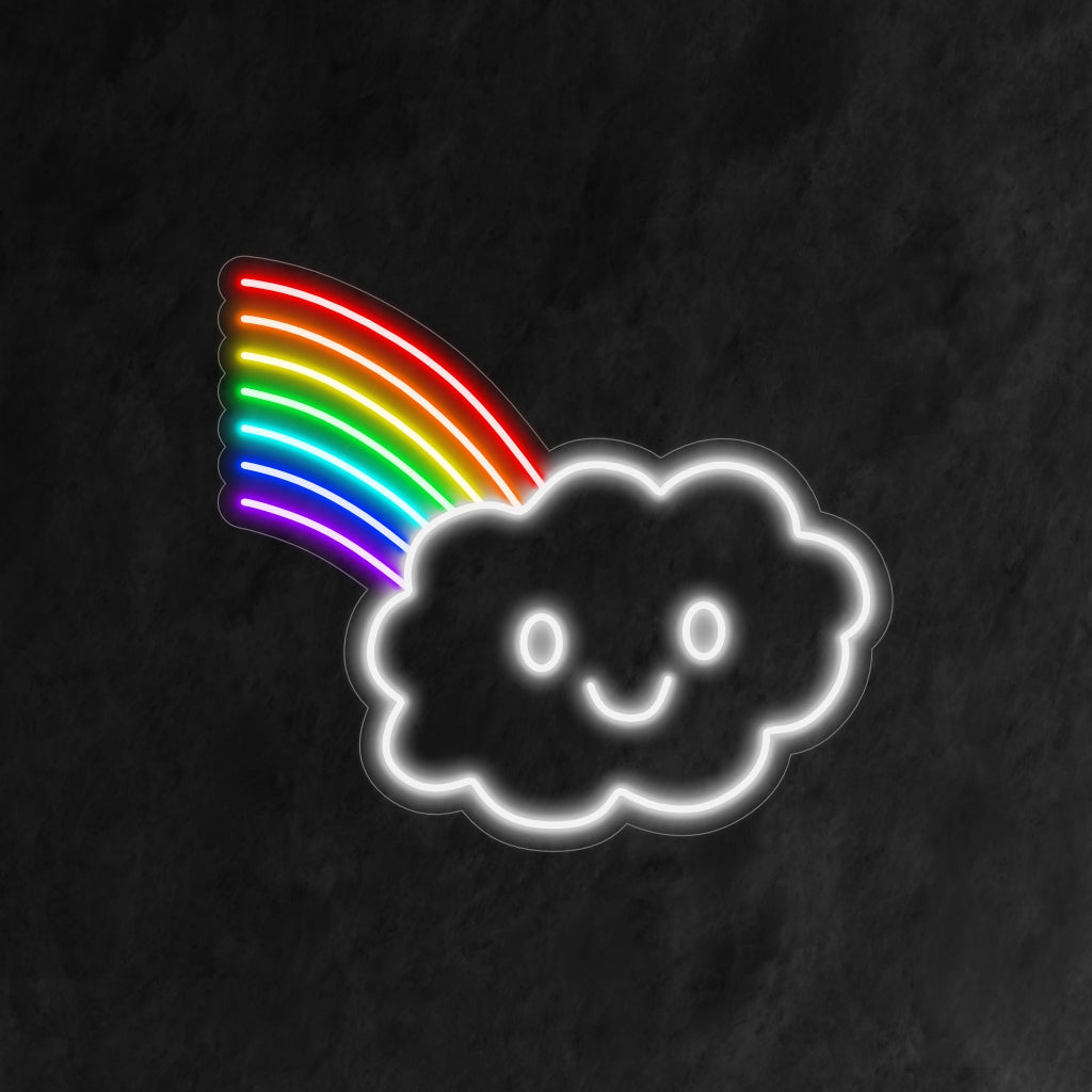 "Cute Cloud and Rainbow Neon Sign" ��� Suloinen ja omituinen neonvalo, joka esittelee söpöä pilvi- ja sateenkaarimuotoilua ja lisää tilaan iloisuutta ja leikkisää charmia.