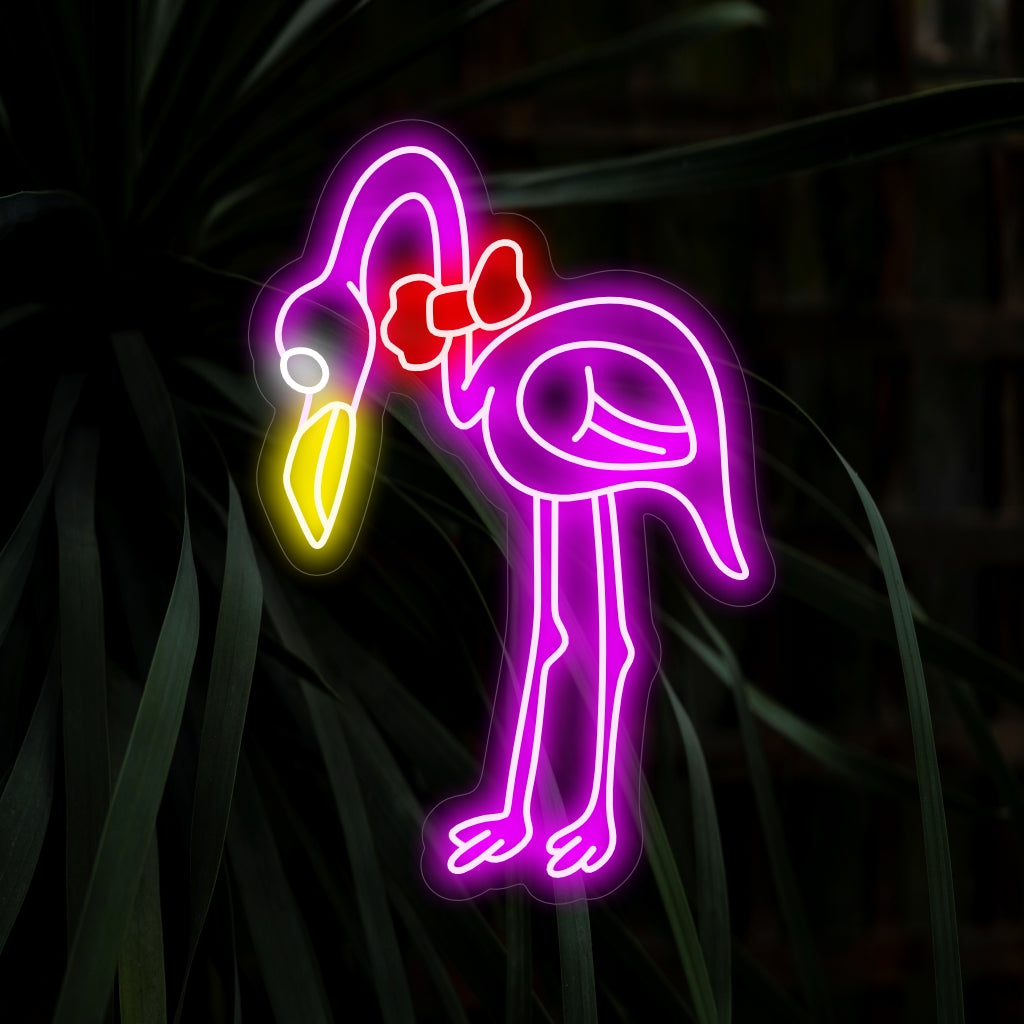 "Cute Flamingo Neon Sign" ��� Leikkisä ja trooppinen neonvalo, joka esittelee söpön flamingon viehättävän siluetin ja lisää tilaan eloisuutta ja iloista charmia.