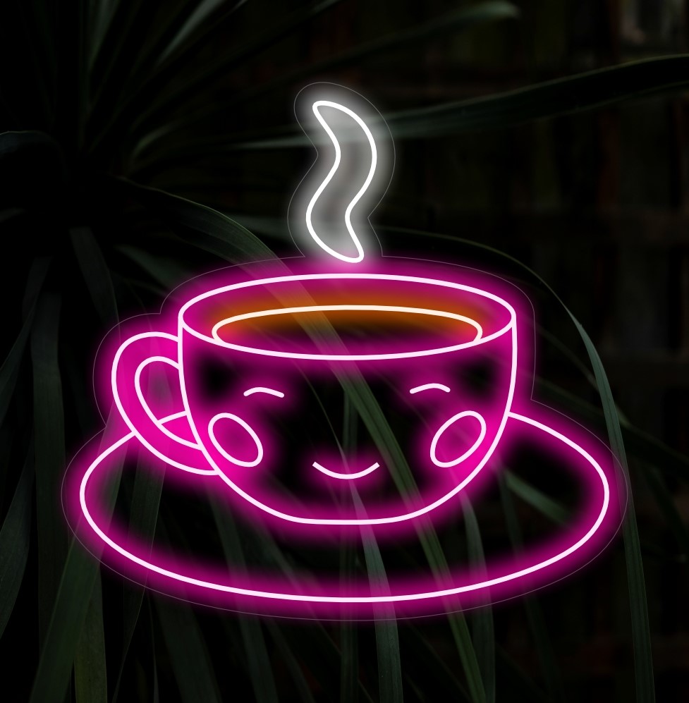 "Cute Happy Coffee Cup Neon Sign" sisältää ihastuttavan, hymyilevän kahvikupin designin, joka lisää iloisen ja kutsuvan tunnelman kahvinurkkaasi. Valaise tilaasi tällä ihastuttavalla neonvalolla luodaksesi kodikkaan tunnelman.