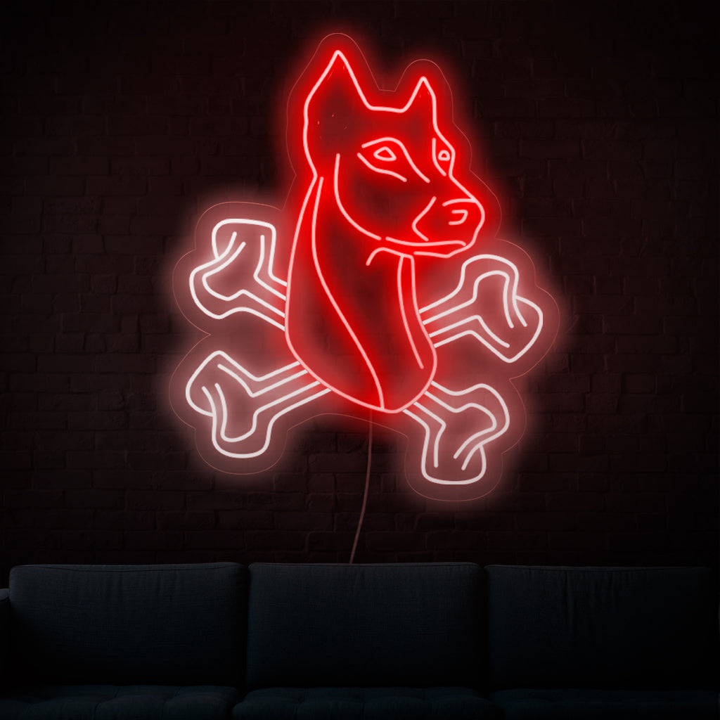 "Doberman Neon Sign" syttyy rohkealla hehkulla ja valaisee tilaan tämän ikonisen koirarodun voimaa ja uskollisuutta, joka sopii täydellisesti koiraharrastajille ja lemmikkiaiheisiin ympäristöihin.