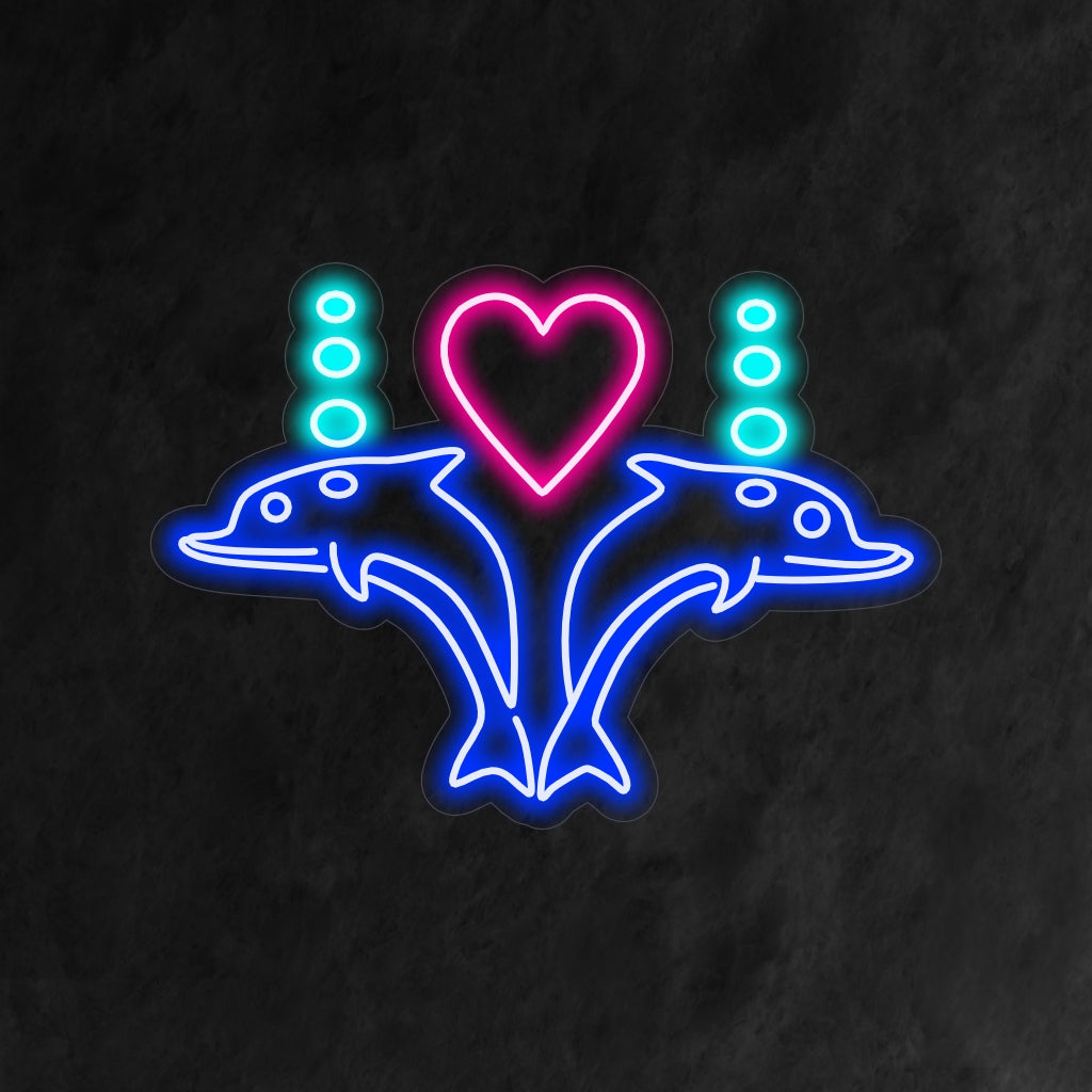 "Dolphins In Love With Heart Neon Sign" on taiteellinen ja omituinen lisä sisustukseen. Neonvalo, joka kuvaa rakastuneiden delfiinien kauneutta ja luo kiehtovan tunnelman.