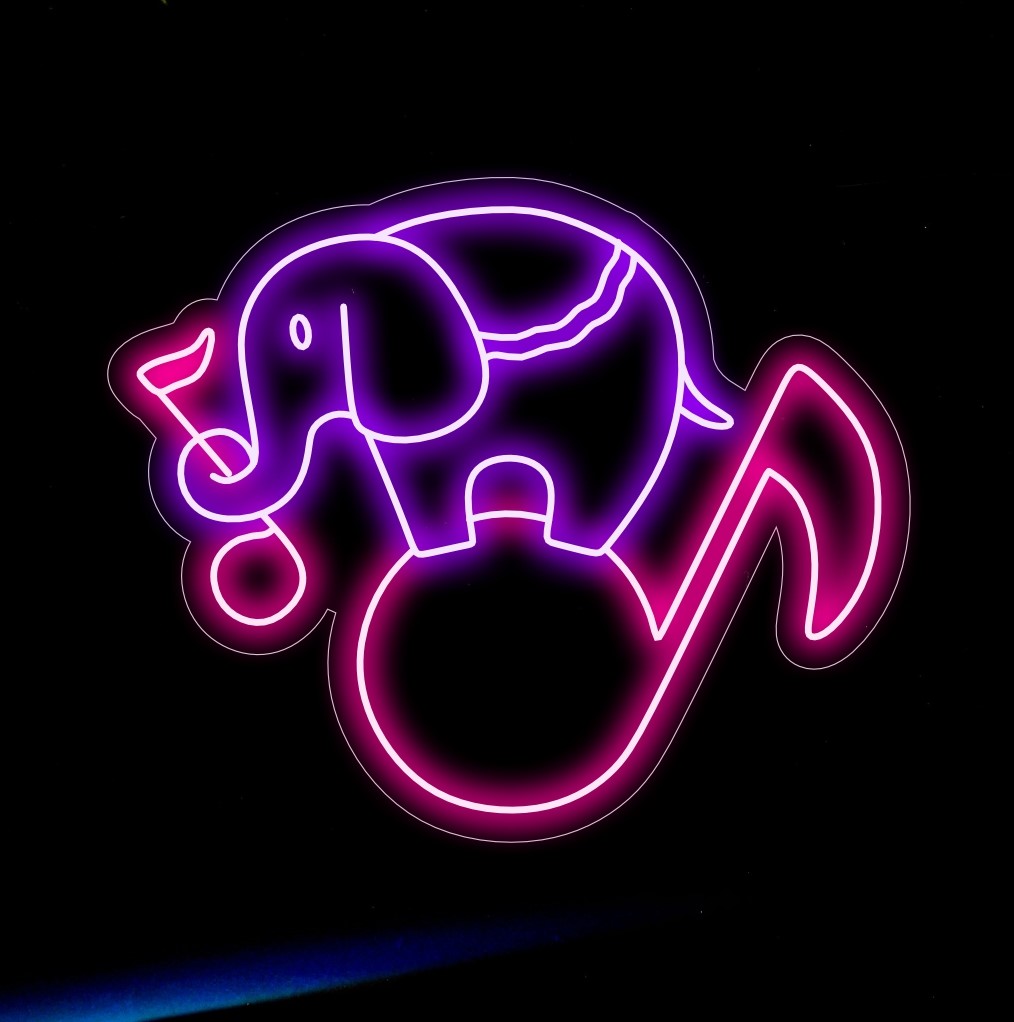"Elephant Silhouette with Music Notes Neon Sign" valaisee harmonisesti yhdistäen majesteettisen läsnäolon rytmisiin nuotteihin, täydellinen musiikkistudioihin ja kulttuuritiloihin.