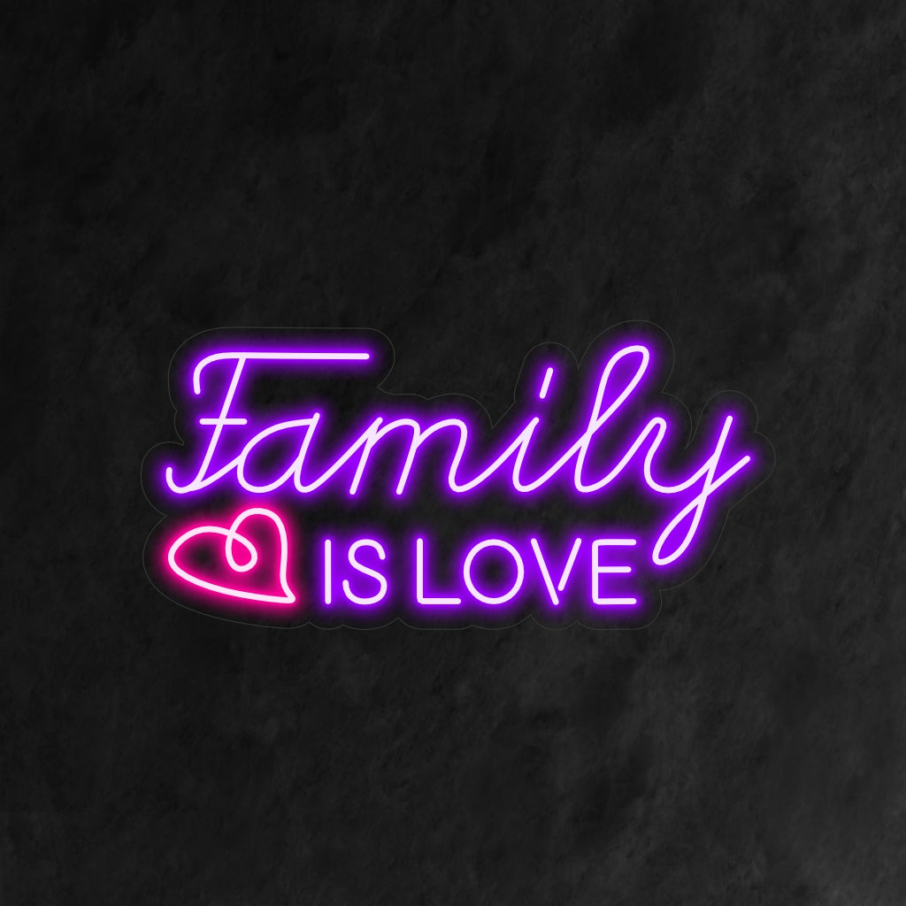 "Family Is Love Neon Sign" syttyy sydäntä lämmittävällä hehkulla, sopii täydellisesti koteihin ja tiloihin, joissa juhlitaan perheen rakkautta ja lisää lämpöä ja rakkautta tunnelmaan.