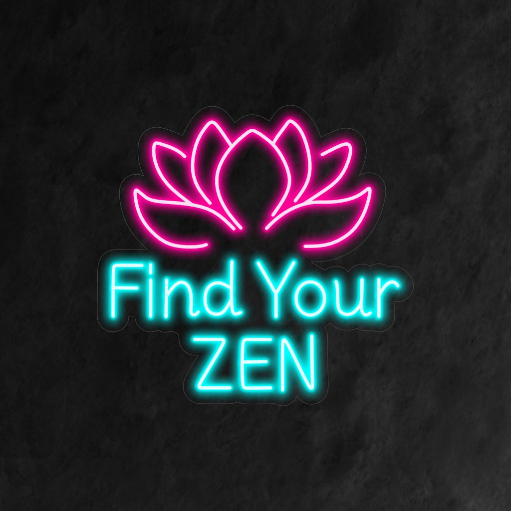 "Find Your Zen Neon Sign" valaisee rauhallisesti, sopii ihanteellisesti meditaatiotiloihin ja joogastudioihin, lisää rauhallista kosketusta ja kannustaa löytämään sisäisen rauhan.