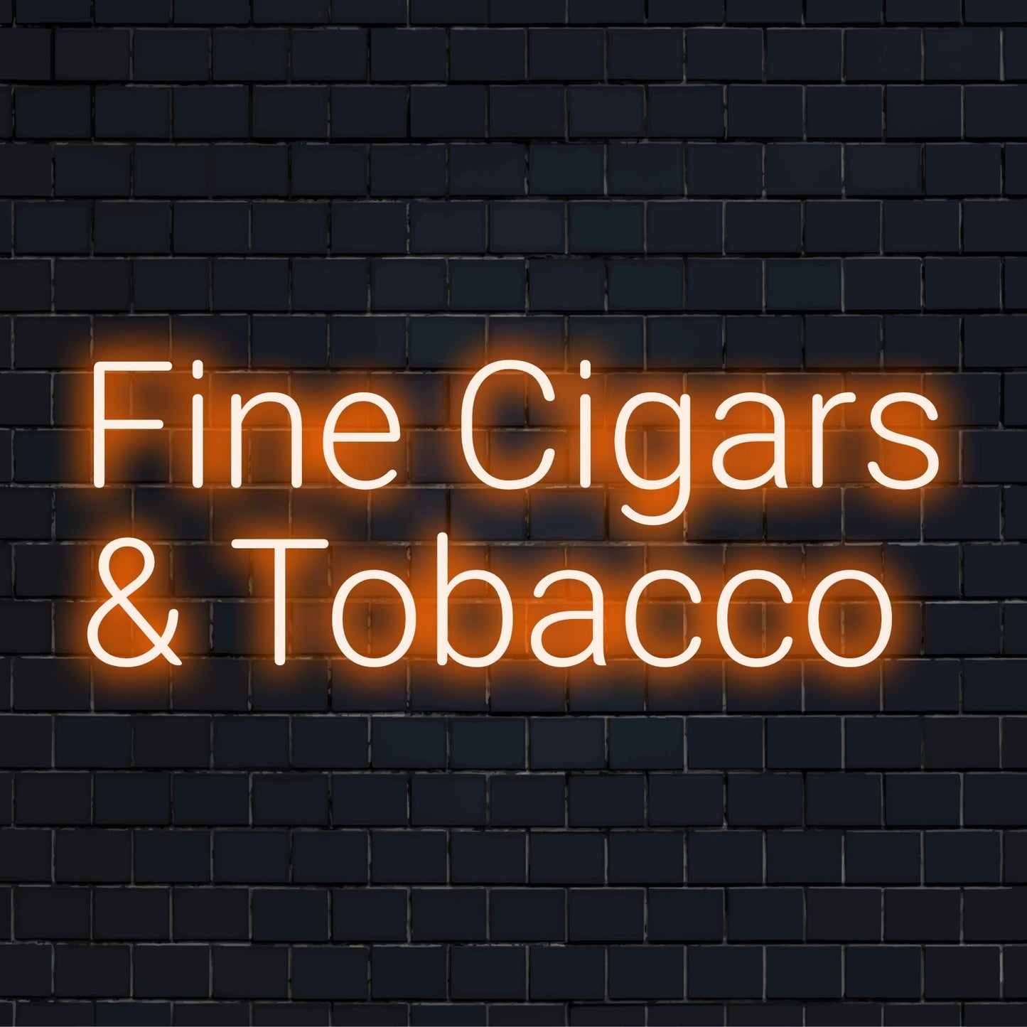 Fine Cigars & Tobacco -muokattu LED-valokyltti, joka sopii täydellisesti vintage-henkiseen tunnelmaan ja neontunnelmaan hienostuneella vaalealla sisustuksella.