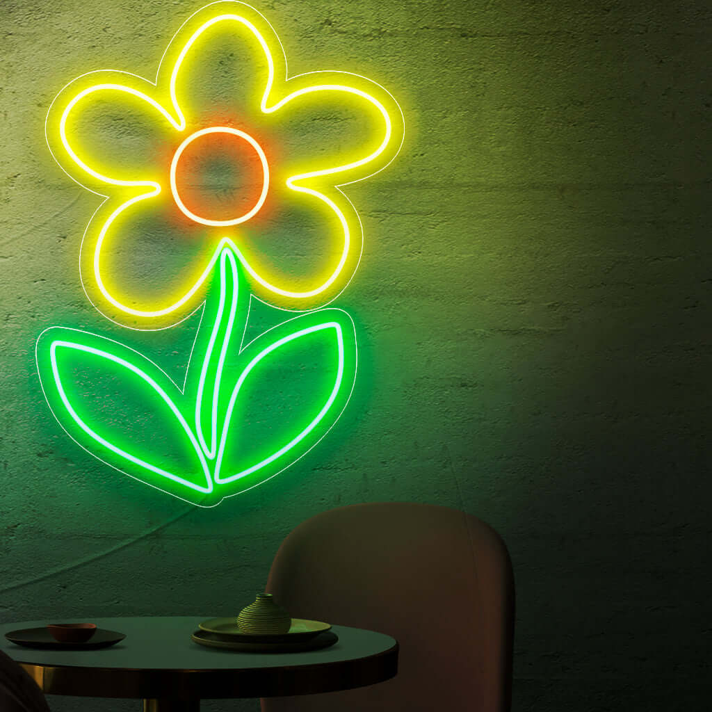 "Flower Neon Sign" loistaa kukkivan eloisasti, ja se sopii täydellisesti kukkakauppoihin ja tiloihin, joissa juhlitaan kukkien kauneutta ja lisää ripauksen luonnon eleganssia tunnelmaan.