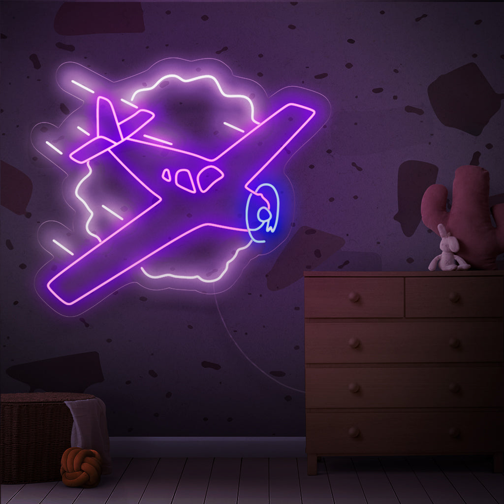 "Flying Aircraft Neon Sign" – dynaamisen energian kohoava, täydellinen ilmailuaiheisiin tiloihin ja niille, jotka nauttivat lennon jännityksestä.