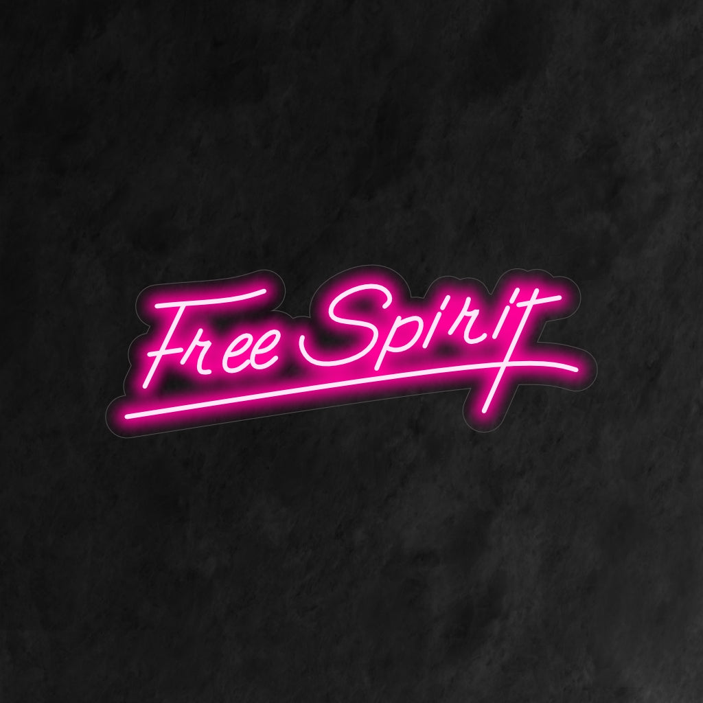 "Free Spirit Neon Sign" on vapauttava ja kohottava lisä sisustukseen. Neonvalo, joka juhlii vapaan hengen olemusta.