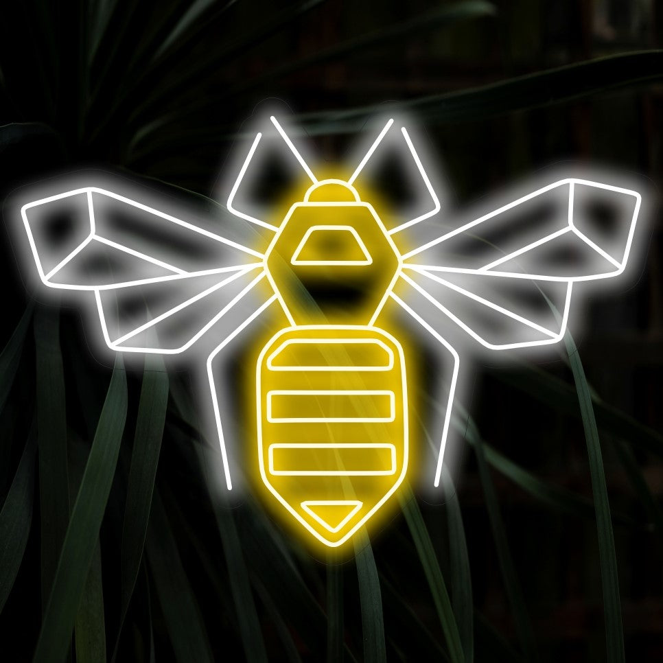 "Geometric Bee Neon Sign" - Modernista designista kuhiseva, täydellinen nykyaikaisiin tiloihin ja taidestudioihin ja vangitsee geometristen kuvioiden ja luonnon taiteellisen viehätyksen.