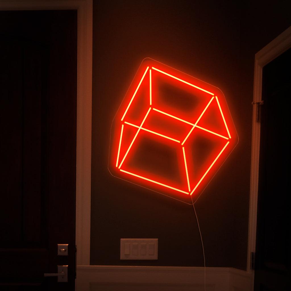 "Geometric Cube Neon Sign" - Abstraktia viehätysvoimaa säteilevä, täydellinen moderneihin tiloihin ja taidestudioihin, arvostaen geometristen muotojen esteettistä vetovoimaa.