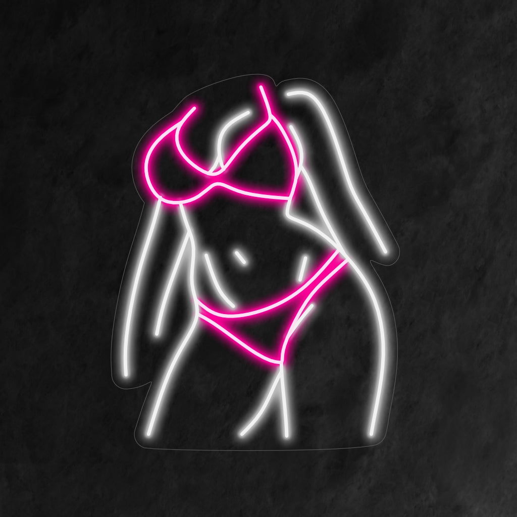 "Girl in Bikini Front Body Neon Sign" - Lisää ripauksen rantatunnelmaa ja kesän viehätystä, sopii täydellisesti rantateemalla oleviin baareihin ja lomakohteisiin, herättäen auringonpaisteen ja rentoutumisen tunteen.