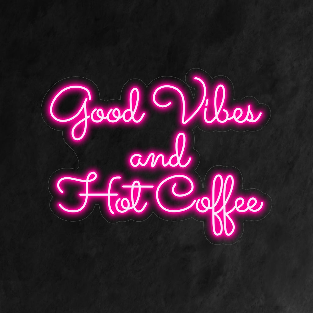 "Good Vibes and Hot Coffee Neon Sign" on kodikas ja kutsuva lisä kahvilasi sisustukseen. Neonvalo, joka yhdistää hyvän tunnelman kuuman kahvin mukavuuteen.