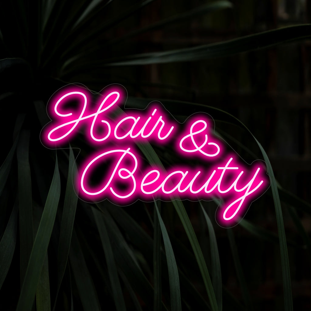 "Hair and Beauty Neon Sign" - Valaise tyylillä ja glamourilla, sopii täydellisesti kampaamoihin ja kauneusstudioihin, ja se on omistettu kauneuden ja itseluottamuksen lisäämiseksi.