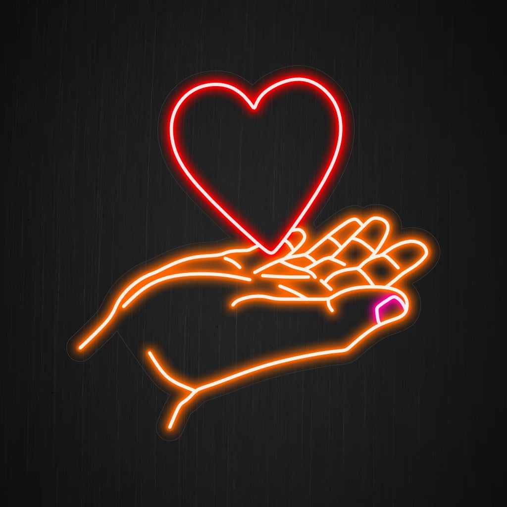 "Handful of Heart Neon Sign" - tihkuu romanttista ja hellävaraista tunnelmaa, sopii täydellisesti tiloihin, joissa korostetaan rakkautta ja ihmissuhteita ja luodaan lämmin ja kutsuva tunnelma.