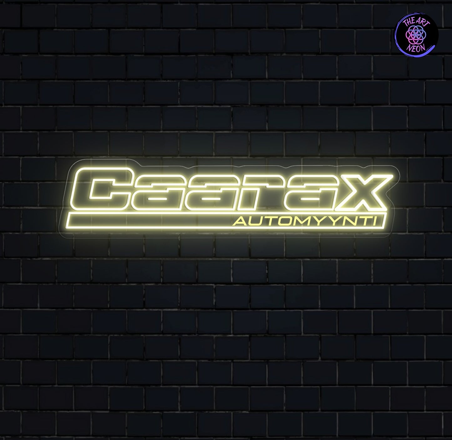 Räätälöity LED-neonkyltti – Caarax Automyynti 60 × 13 cm