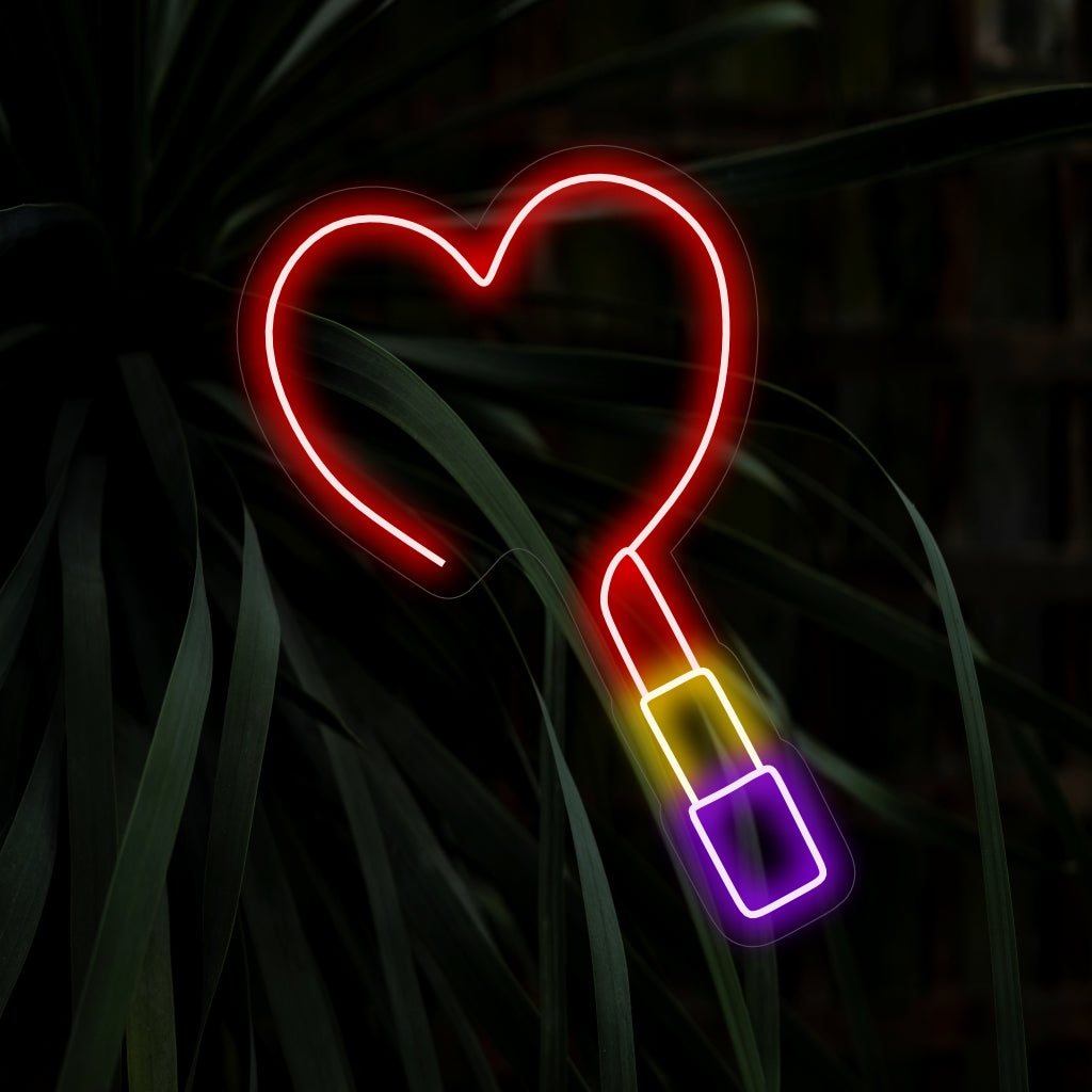 "Heart Drawn With Lipstick Neon Sign" - Leikkisä ja flirttaileva lisäys, joka sopii täydellisesti tiloihin, joissa on ripaus romantiikkaa, kauneussalonkiin tai mihin tahansa alueeseen, jossa on ripaus glamouria.