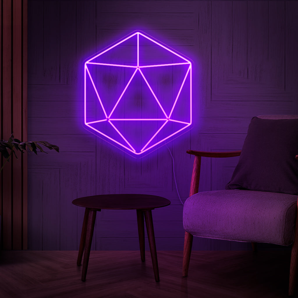 "Hexagon Neon Sign" - Moderni ja geometrinen lisäys, joka esittelee kuusikulmaisten muotojen yksinkertaisuutta ja eleganssia tiloihin, jotka arvostavat minimalistisia ja abstrakteja kuvioita.