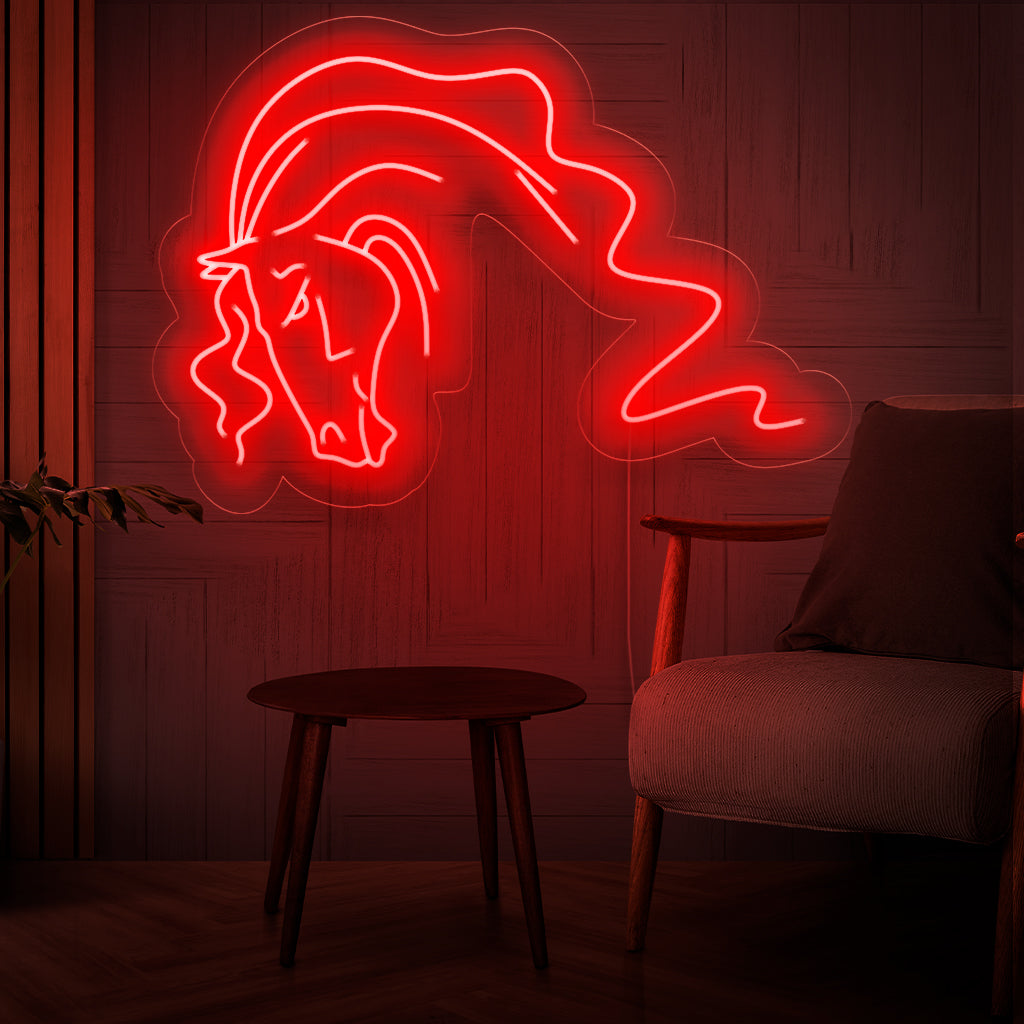 "Horse Neon Sign" - Majesteettinen ja hevosurheilun inspiroima lisä hevostalliin ja ratsastuskeskuksiin, joka vangitsee hevosten hengen ja armon kiehtovalla ja dynaamisella neonvalolla.