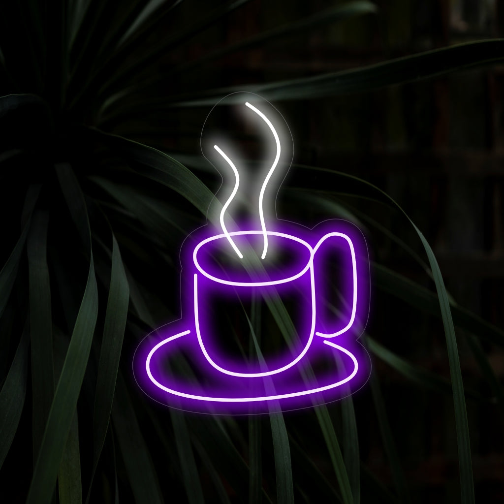 "Hot Coffee Cup Neon Sign" - Lämmin ja kutsuva lisä kahviloihin, jossa on höyryävä kahvikuppi, joka luo kutsuvan ja lohdullisen ilmapiirin kodikkaissa kulmissa.