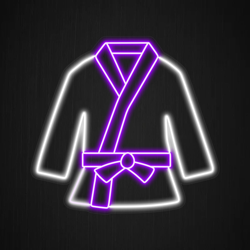 "Judo Uniform Neon Sign" - Valaise tilasi voimakkaalla judopuvun symbolilla, joka heijastaa taistelulajien voimaa ja kurinalaisuutta.