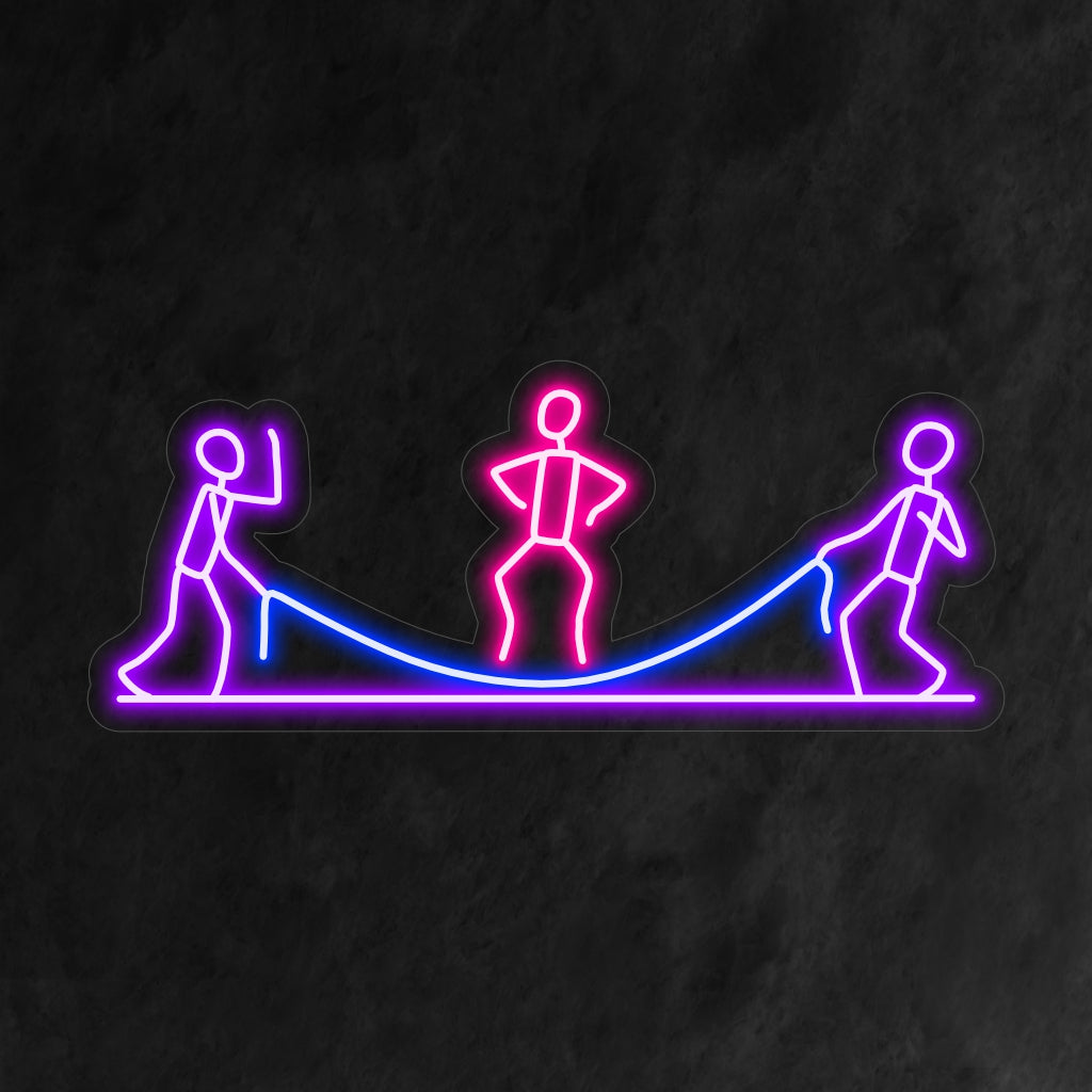 "Jumping Rope Neon Sign" on dynaaminen ja fitness-vaikutteinen lisä sisustukseen. Neonvalo, joka kuvaa hyppynarun energistä liikettä.