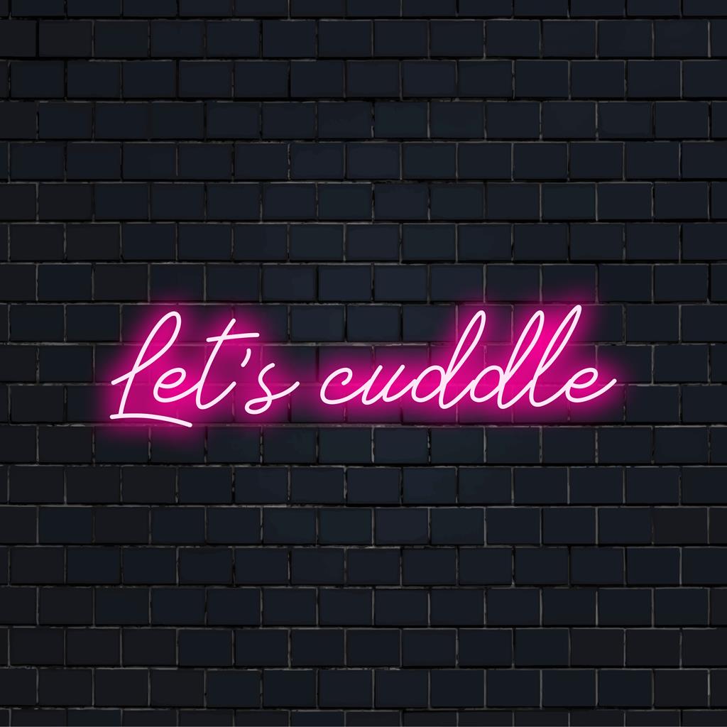 Mukautettu LED-neonkyltti, jossa Let's Cuddle 2 on kirkkaissa väreissä. Se sopii täydellisesti kodikkaaseen neonseinätaiteeseen ja persoonalliseen valokoristeeseen.