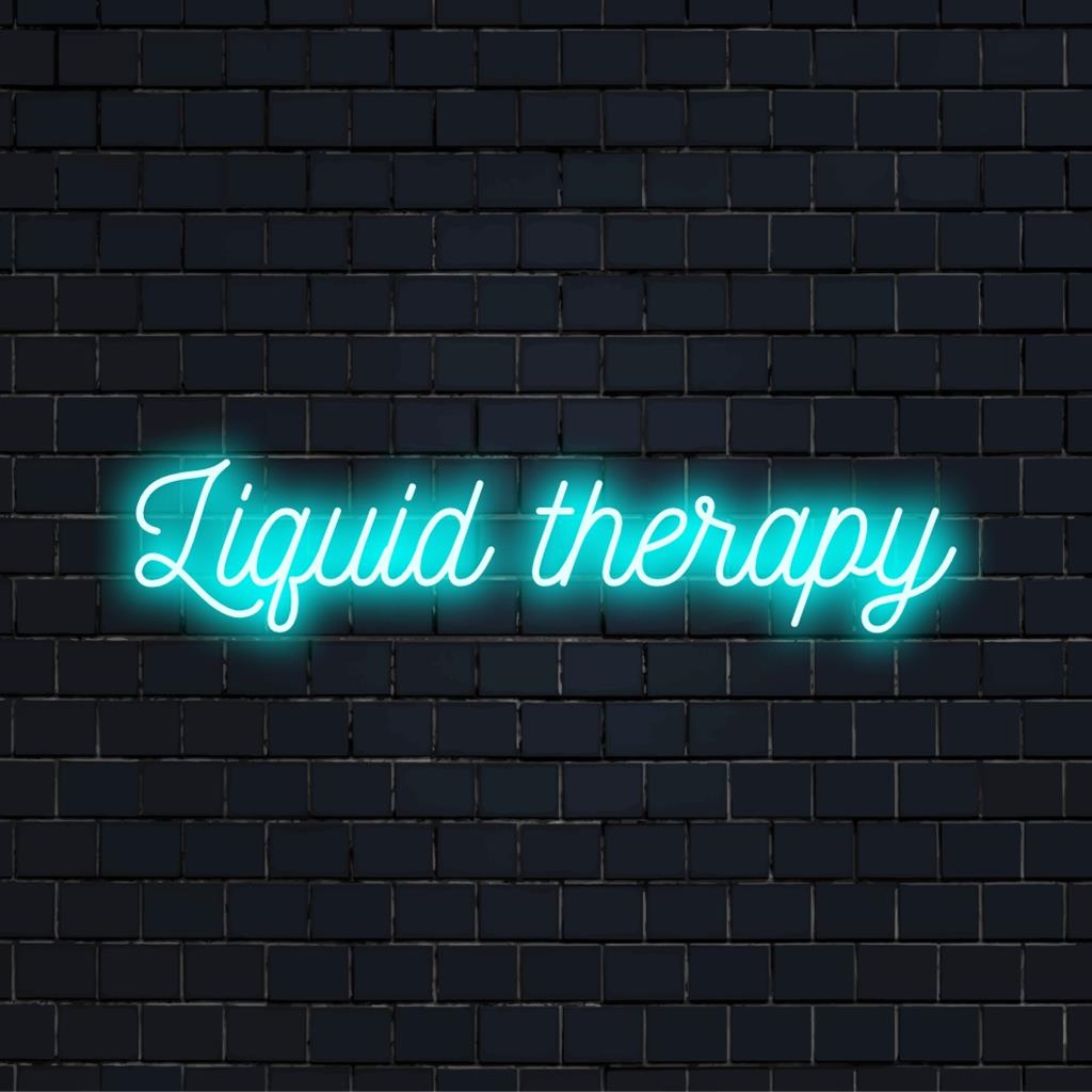 Liquid Therapy -neonkyltti kirkkaalla hehkulla, täydellinen tuomaan tilaan ainutlaatuisen ilmeen. Mittatilaustyönä valmistettu LED-neonvalosisustus.