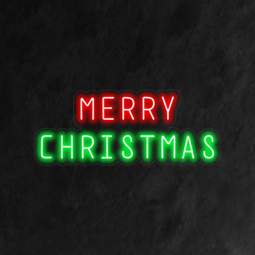 "Merry Christmas Lettering Neon Sign" on tyylikäs ja moderni lisä loma-aiheiseen sisustukseen. Neonvalo, joka ilmaisee "Hyvää joulua" iloisen viestin.