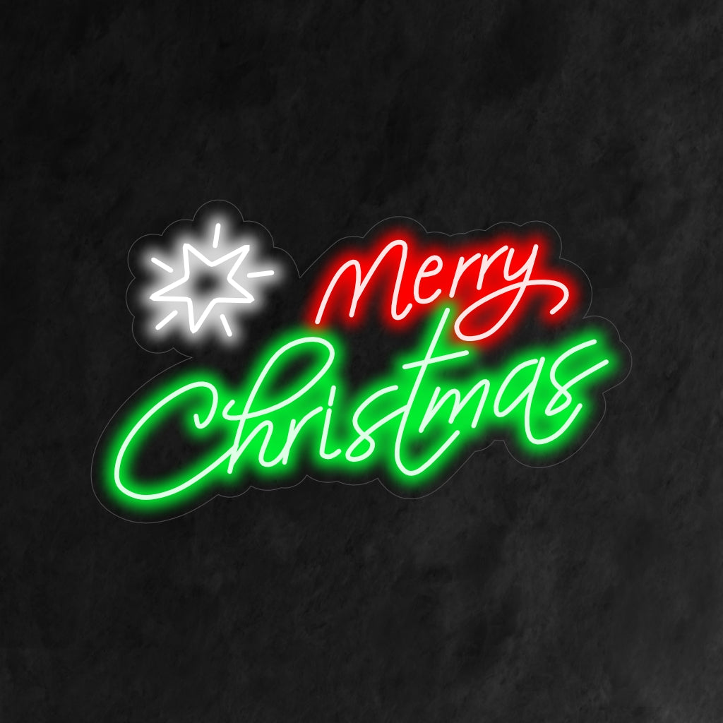 "Merry Christmas Star Snow Neon Sign" on juhlava ja lumoava lisä loma-aiheiseen sisustukseen. Neonvalo, joka tuo lumisen jouluyön taikuuden.