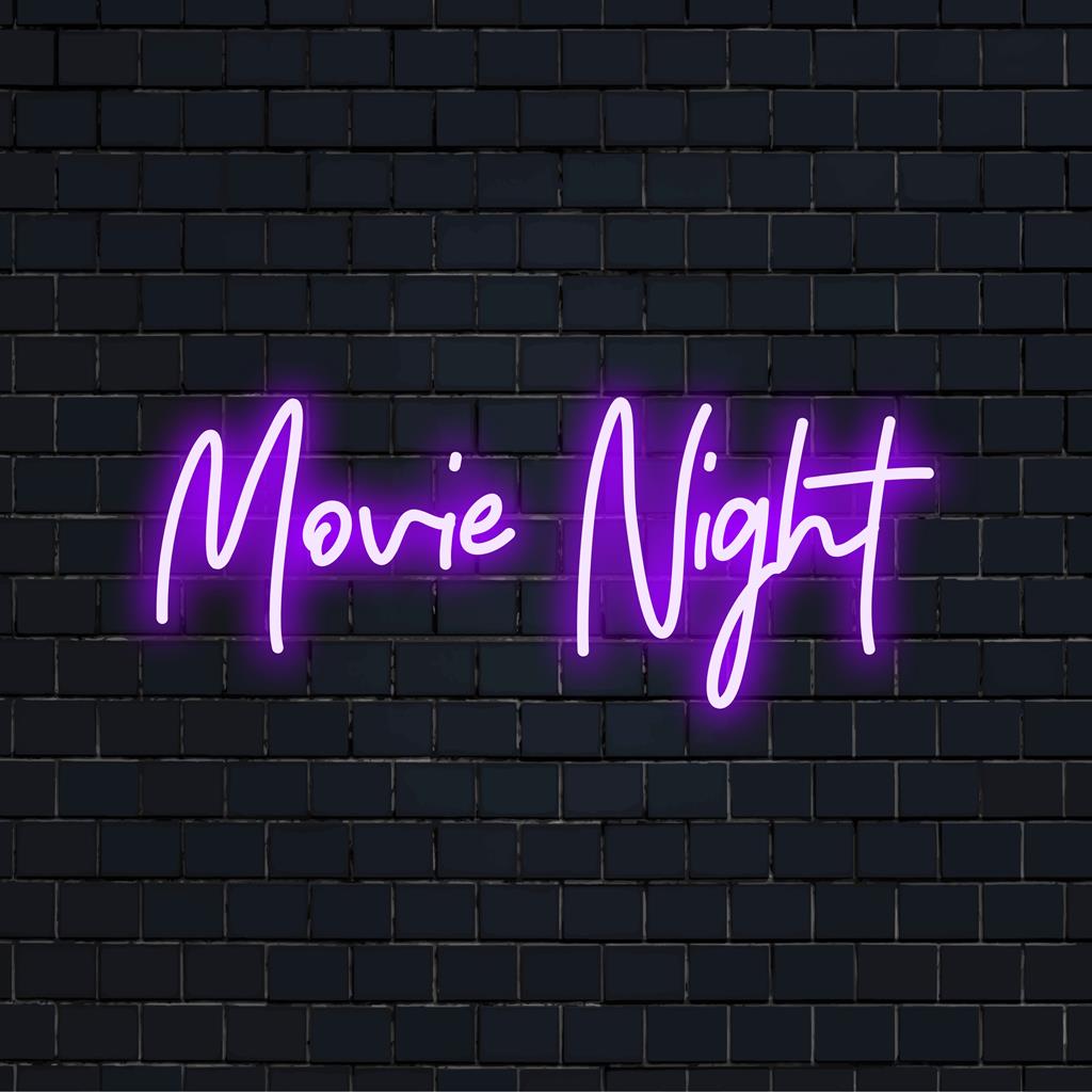 Mukautettu LED-valokyltti, jossa on Movie Night kirkas neonväri, täydellinen kotiteatterin sisustukseen. Ihanteellinen neonseinätaide elokuvan ystäville.