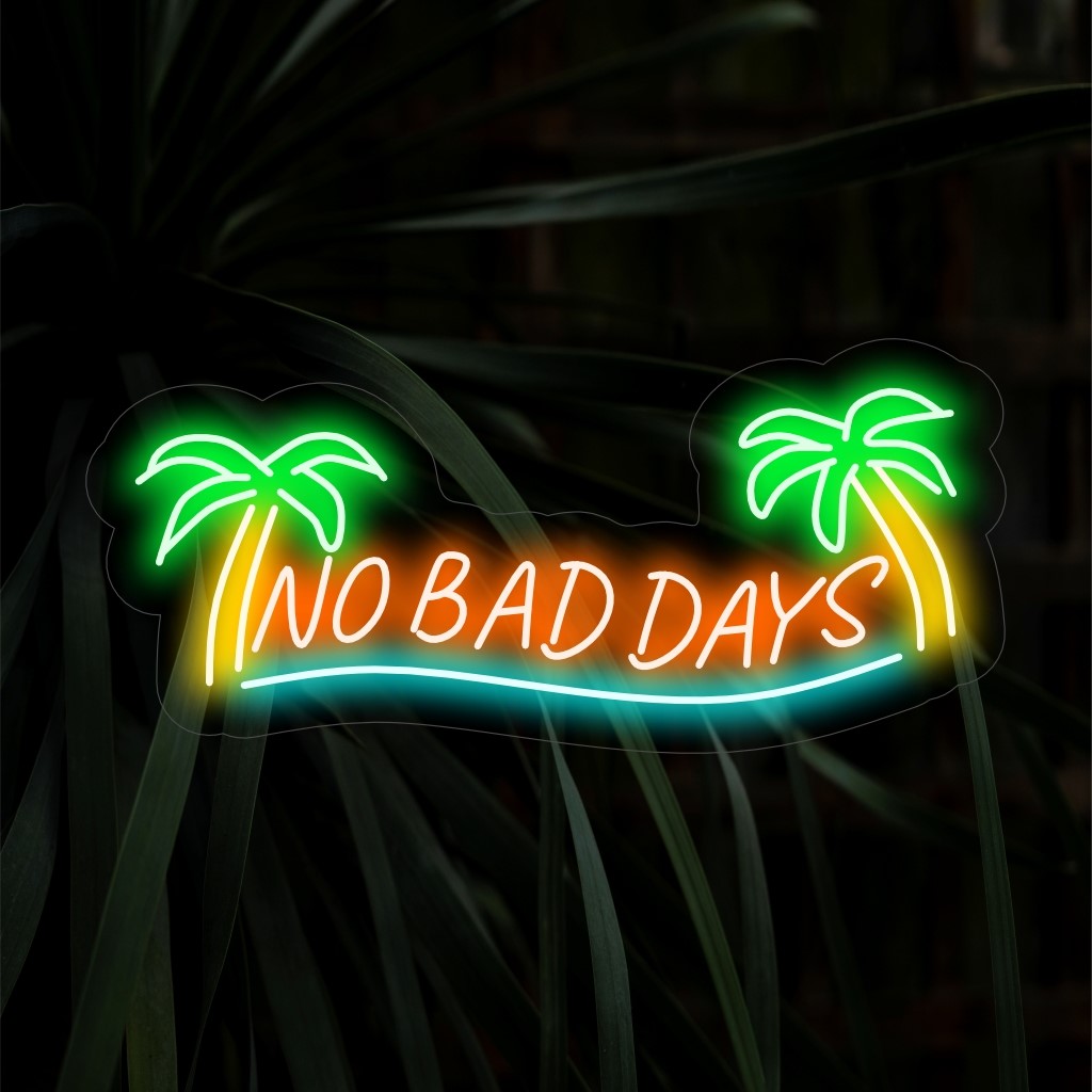 "No Bad Days Neon Sign" on optimistinen ja iloinen lisäys, joka sopii täydellisesti positiivista tunnelmaa säteileviin tiloihin. Valaise aurinkoisella asenteella!