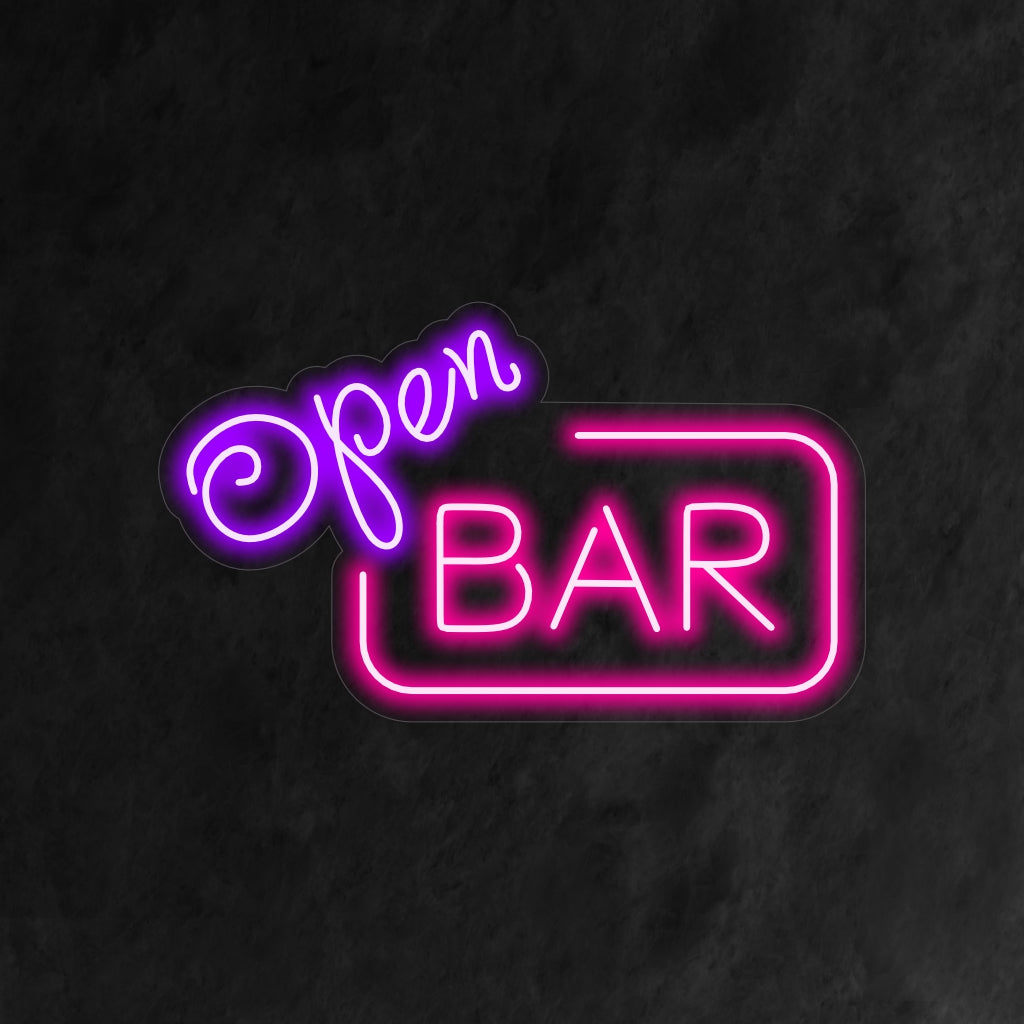 "Open Bar Neon Sign" on juhlava ja kutsuva lisäys, joka sopii täydellisesti juhliin ja eloisaan tunnelmaan. Valaise avoimen baarin lupauksella!