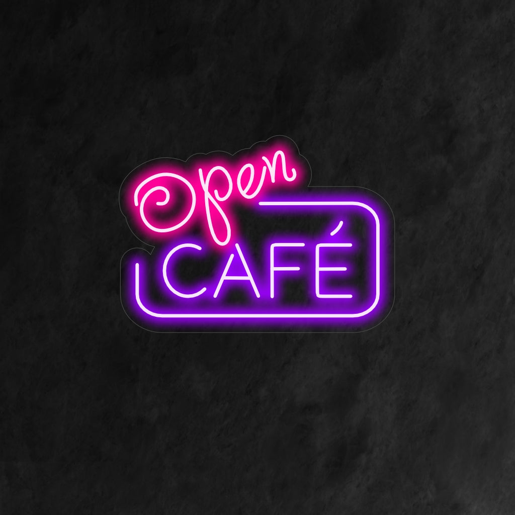 "Open Cafe Neon Sign" on vieraanvarainen ja kutsuva lisä, joka sopii täydellisesti tiloihin, joissa juhlitaan kahvilan tunnelmaa. Valaise avoimien ovien ja kodikkaan tunnelman lupauksella!